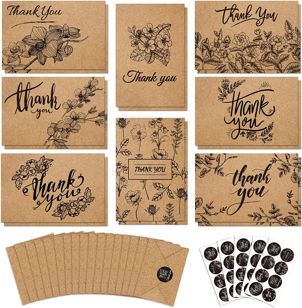 144 Bulk Thank You Cards, 4x6 inch Classic Kraft Thank You Note Cards