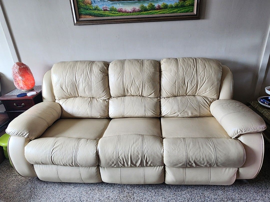 3 seater half leather recliner sofa, Furniture & Home Living, Furniture