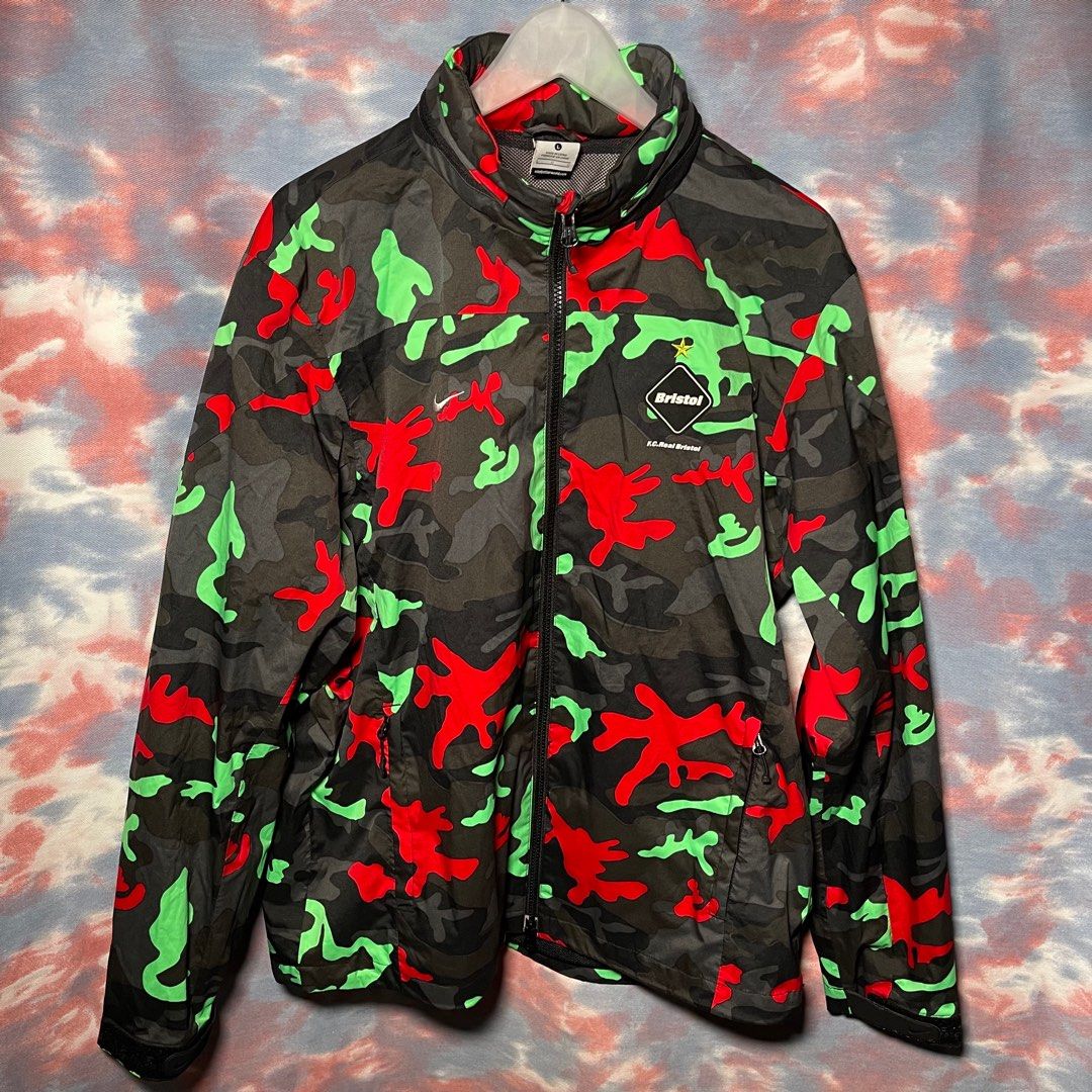 90% new FCRB nike full zip hooded jacket blouse Red green camo