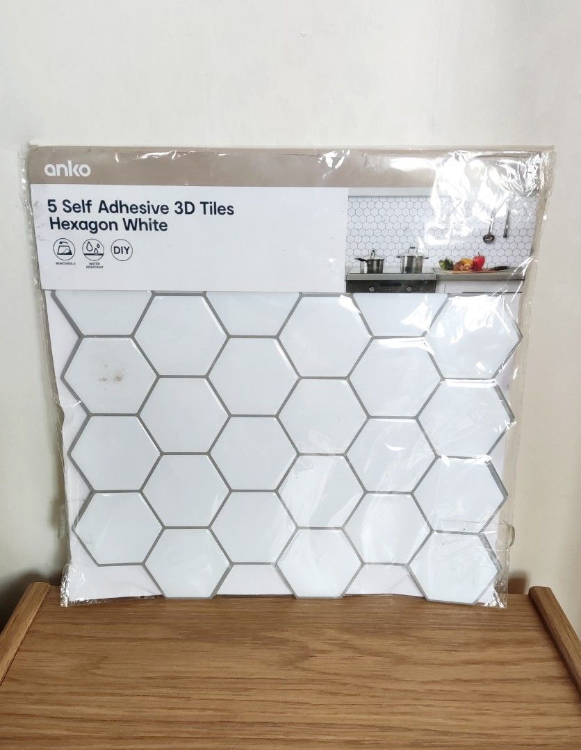 Anko 5 self adhesive 3d tiles hexagon white on Carousell