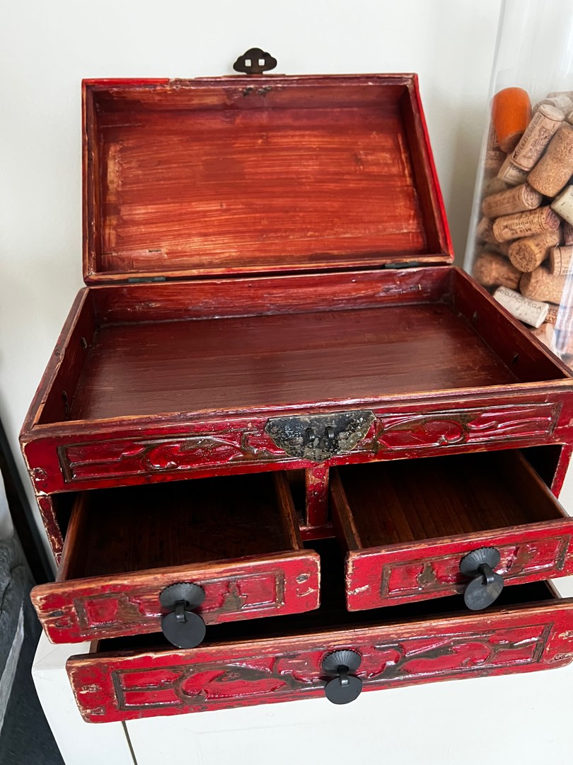 Antique teak jewelry box, Women's Fashion, Jewelry & Organisers