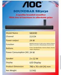 AOC Soundbar SB3030, Audio, Soundbars, Speakers & Amplifiers on Carousell