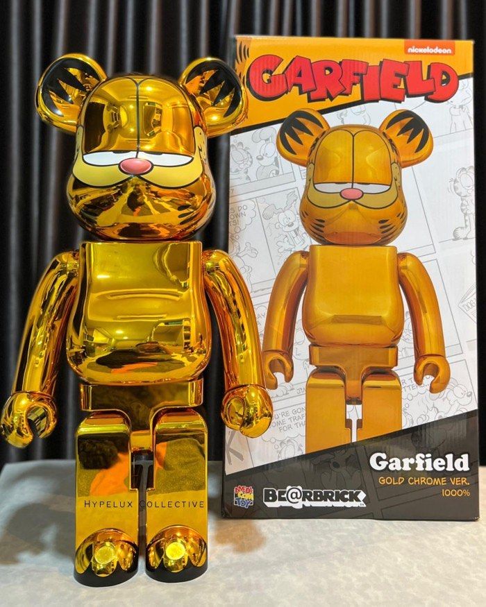 Authentic 1000% Bearbrick MEDICOM TOY BE@RBRICK GARFIELD GOLD CHROME Brand  New (Free Delivery) KAWS BAPE Funko statue display