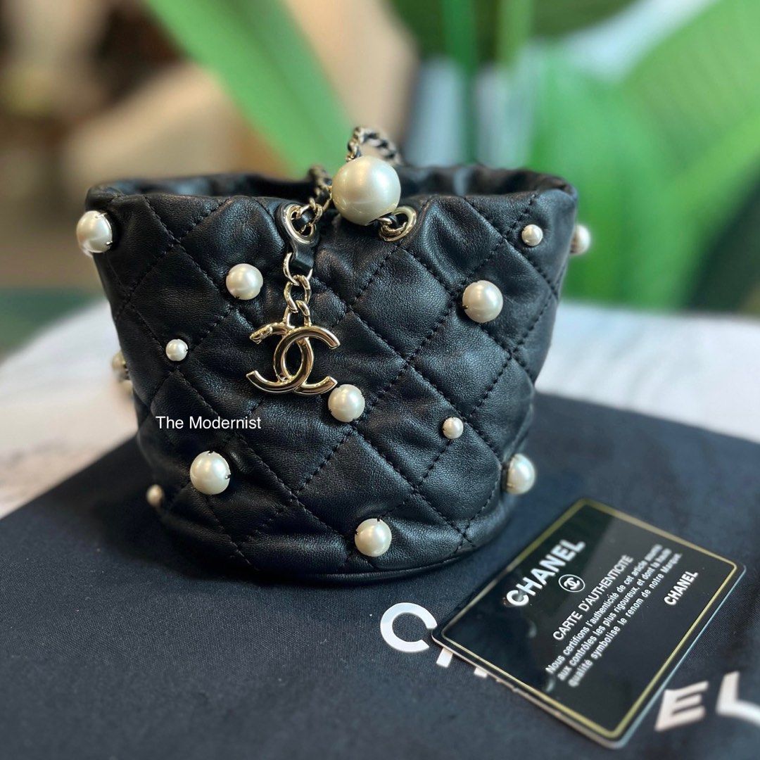 Authentic Chanel About Pearls Mini Drawstring Bucket Bag SS21