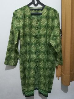 Baju batik Tunik panjang hijau + bonus tank top  - Size M