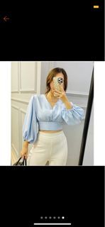 BN Baby Blue Long Sleeve Cropped Puffy Top