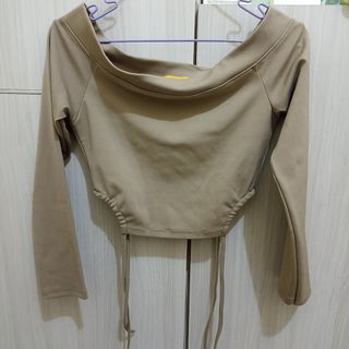 Brown Scuba Off shoulder Crop Top