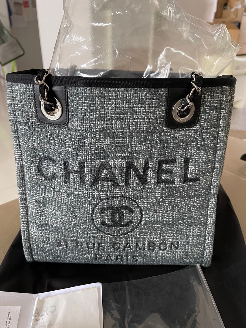 BNIB Chanel Deauville Tote Bag Medium Size in Light Grey, Luxury, Bags &  Wallets on Carousell