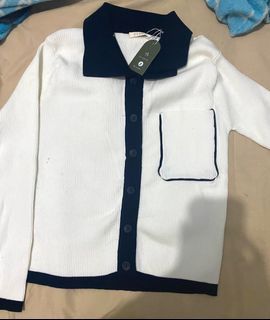 Claryns collar white and black top longsleeve lengan panjang