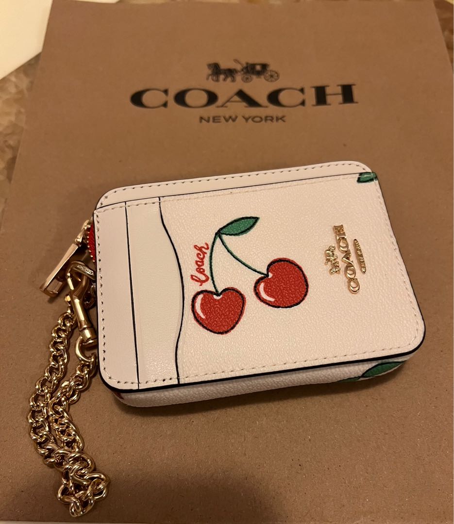 Coach card case with cherry print clearance