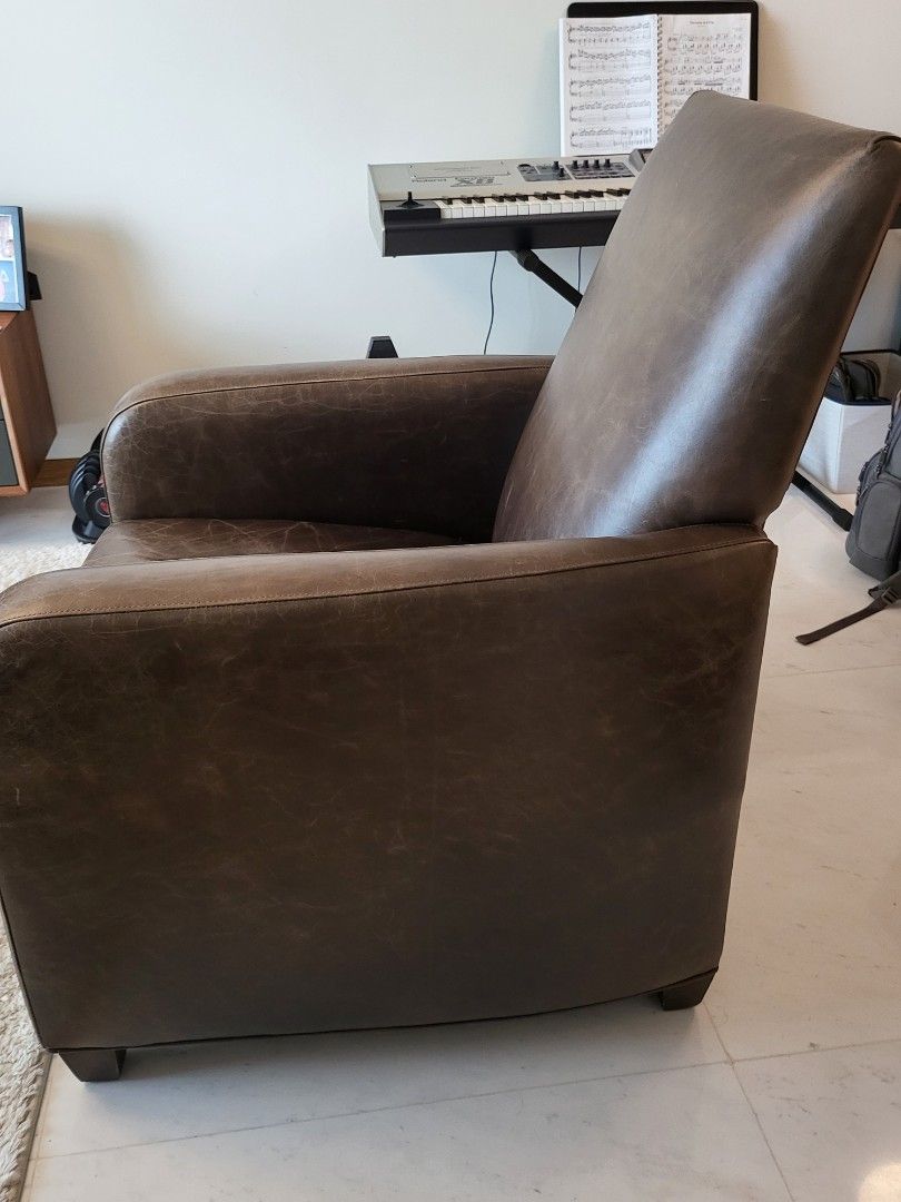 Crate and Barrel Pelle Leather Reclining Chair Furniture Home Living Furniture Chairs on Carousell