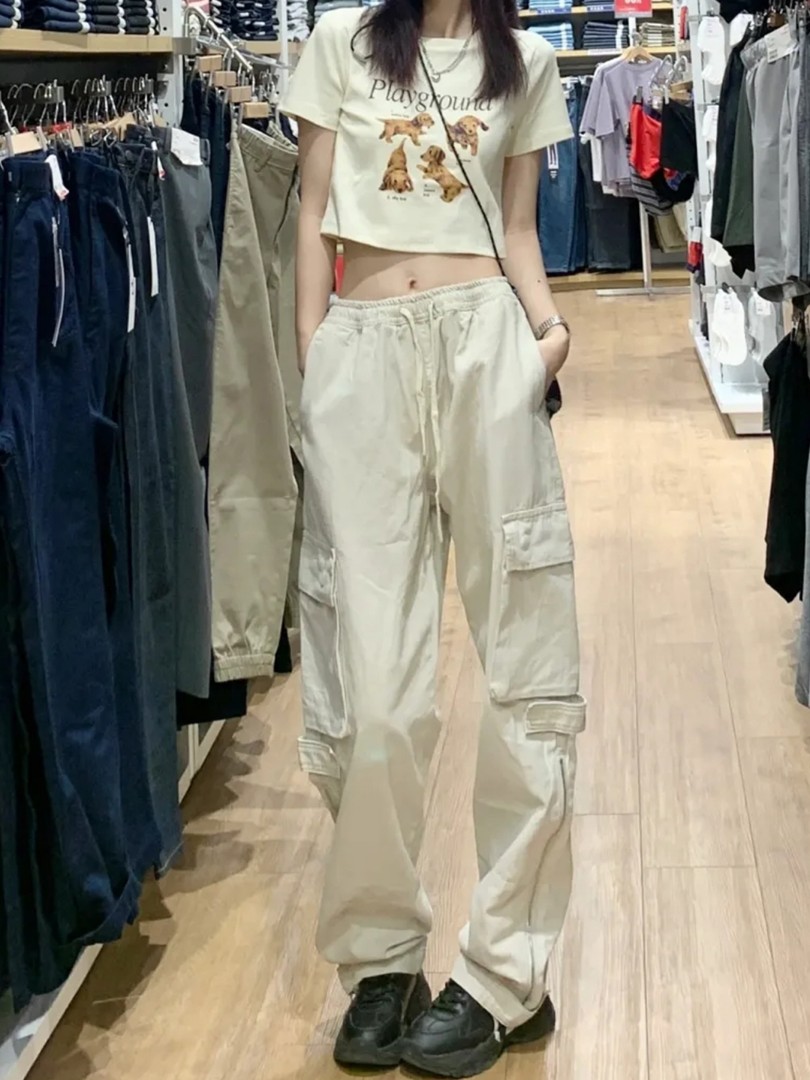 cream baggy cargo pants, Women's Fashion, Bottoms, Other Bottoms on ...