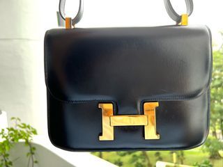 Black Calfbox Constance 23 Gold and Black Laquer Hardware, Handbags and  Accessories, 2023