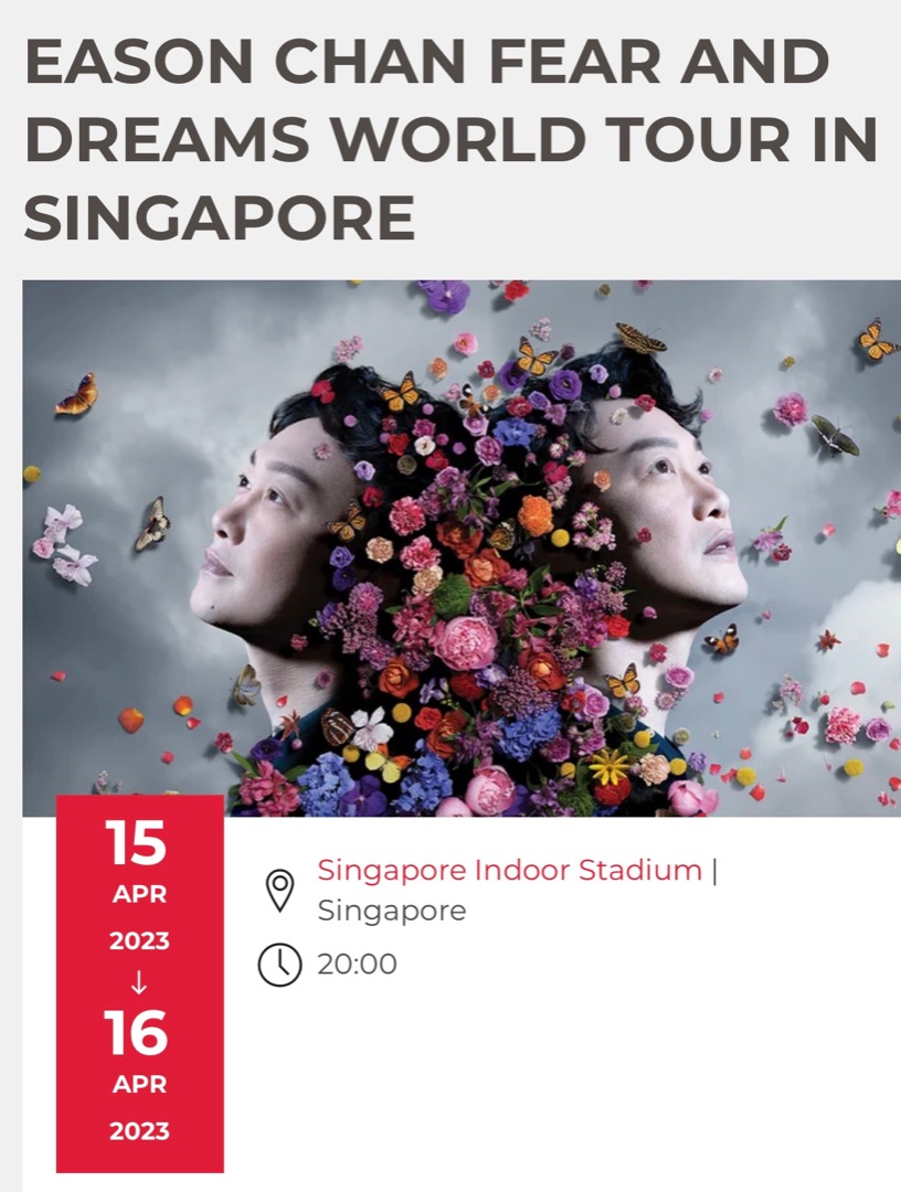 Eason Chan Fear and Dreams World Tour in Singapore, Tickets & Vouchers