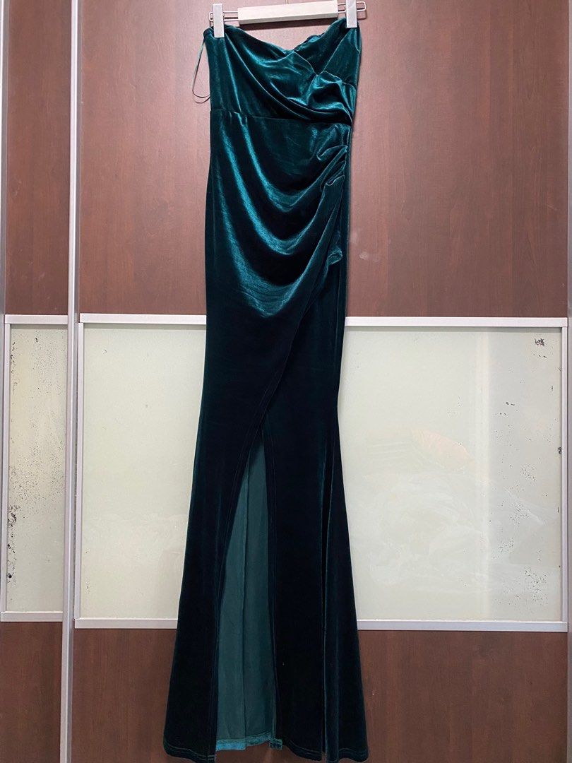 FASHION NOVA Emerald Green Velvet Evening Maxi Dress