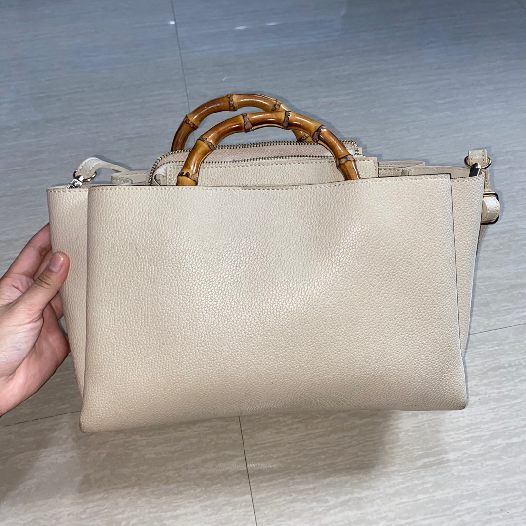 FSG Japan Cream Bag with Bamboo handles on Carousell