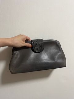 Grey Leather Clutch Bag