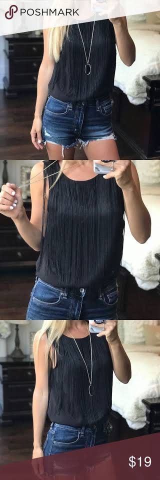 H&M Sheer Fringe Tank Top (Category: Sleeveless) located in Bacolod City. Submitted by pym_shops (Listing ID 1218767520, Image 1). Description: Size on tag: 34 Fits Small-Medium Used once or twice only Fabric at the back is semi-sheer.