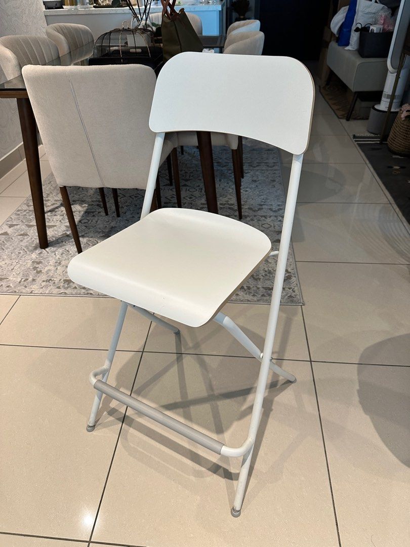 IKEA FRANKLIN Bar stool with backrest, foldable, white colour, Furniture & Home Living