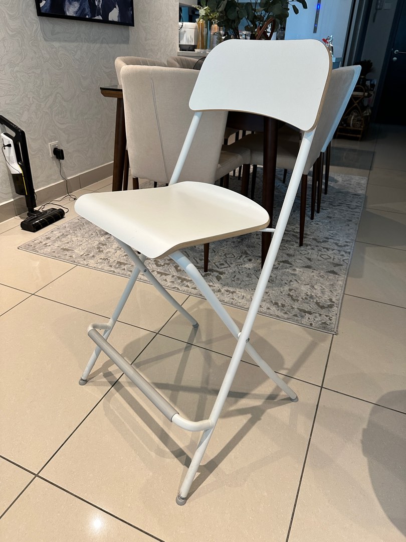 IKEA FRANKLIN Bar stool with backrest, foldable, white colour