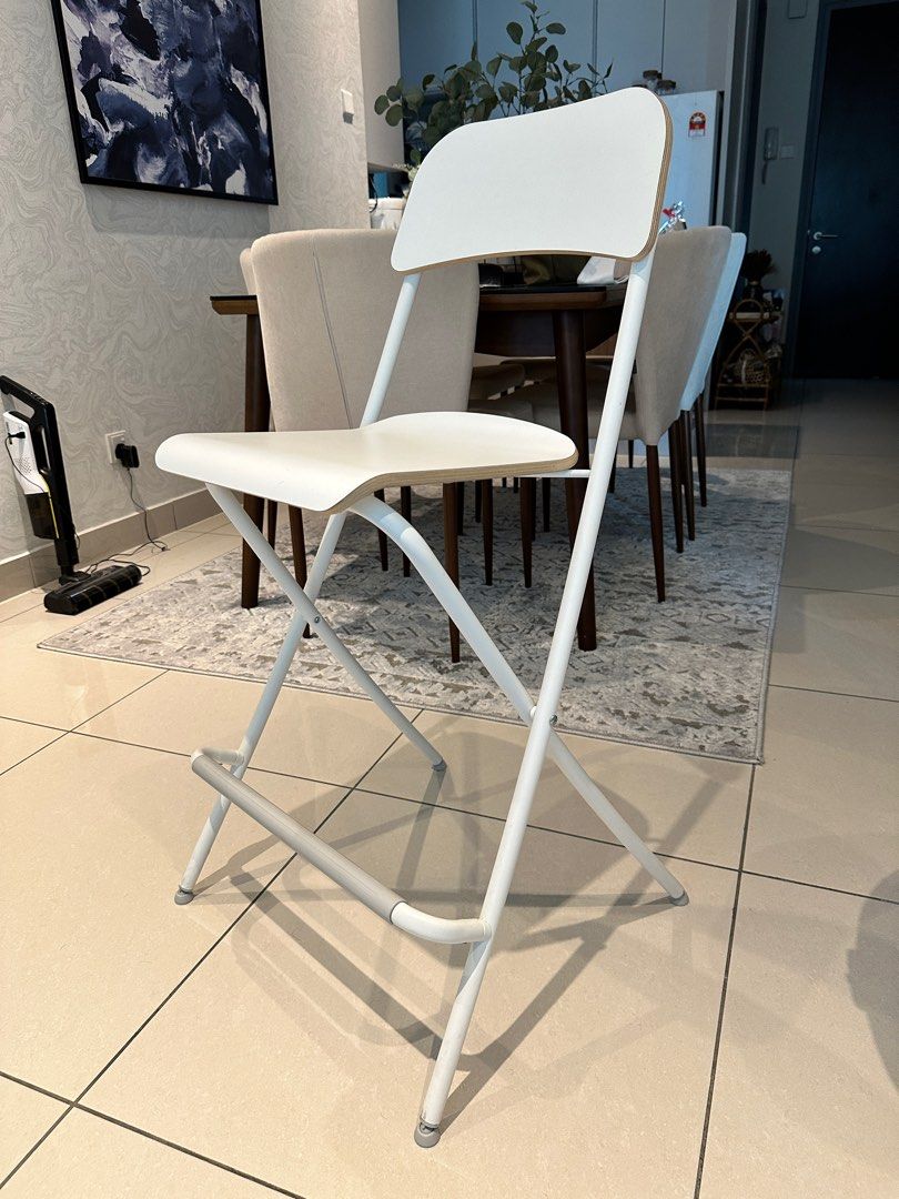IKEA FRANKLIN Bar stool with backrest, foldable, white colour