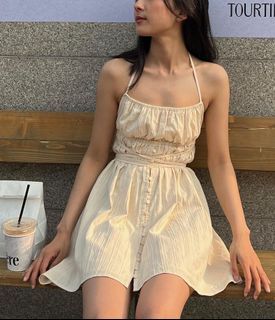 INSTOCKS Halter tie irregular hem mini dress - cream