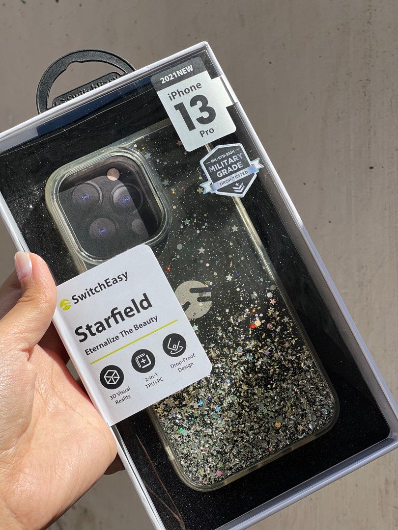 iPhone 13 Pro Starfield Case (Category: Cases & Sleeves) located in San Pedro. Submitted by grumpyunicorn (Listing ID 1218767153, Image 1). Description: Authentic SwitchEasy Case Bought Sept 2022 in PowerMac Lightly used RFS: Not a fan of glitter anymore 😅 Issue: slight yellow tone.
