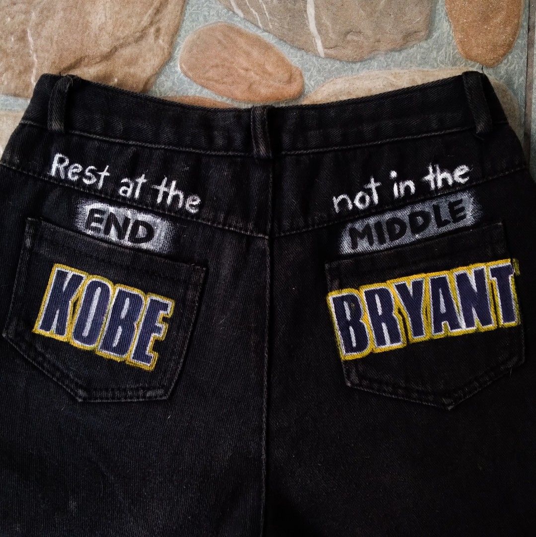 Kobe Bryant (Handpainted) Denim Shorts (Category: Shorts) located in Manila. Submitted by herrabranded (Listing ID 1218881032, Image 3). Description: Detailed Handpainted Denim Shorts Kobe Bryant Acrylic Paint with Finisher (water resistant ) Waist Size : 26" Type & Color : Semi Hard Denim / Black Handpainted by me so isa lang may ganitong design Yes to Shopee Check-out/LBC/J&T/FlashExpress/Lalamove Yes to Pick-up/Meet-up to avoid scammed transac