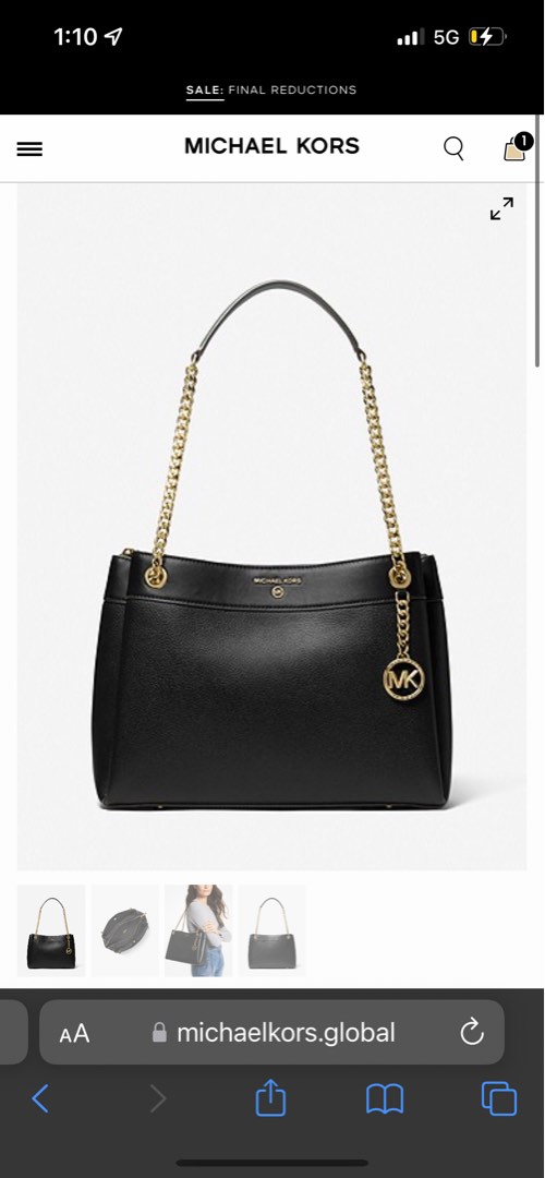 Michael Kors Susan Medium Leather Shoulder Bag Black, 名牌, 手袋及銀包 Carousell