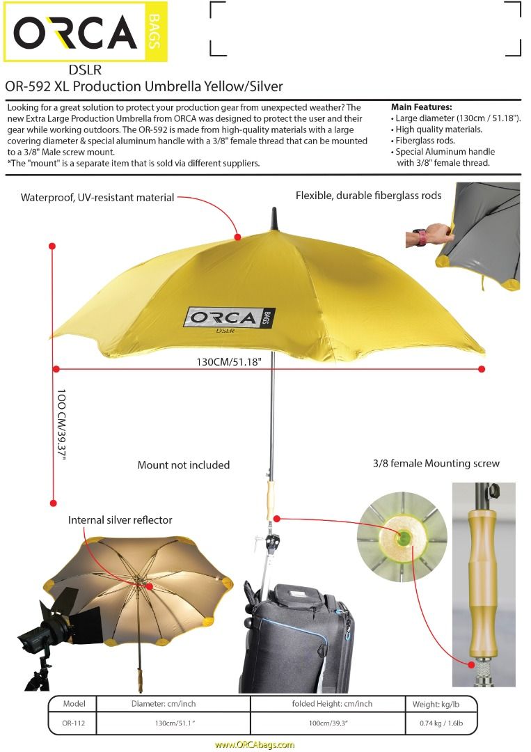 ORCA BAGS OR592 XL PRODUCTIONS UMBRELLA 2023 NEW! , Photography