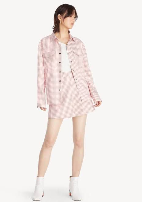 Pomelo plain pink coordinates (Category: Sets or Coordinates) located in Silang. Submitted by girlyouneedthis (Listing ID 1216486079, Image 2). Description: Pomelo plaid coordinates oversized jacket with skort. Original price 3800 from zalora pomelo now you can get this whole set for only 1700, less 300 if lalamove delivery. No returns, No exchange, No refund..