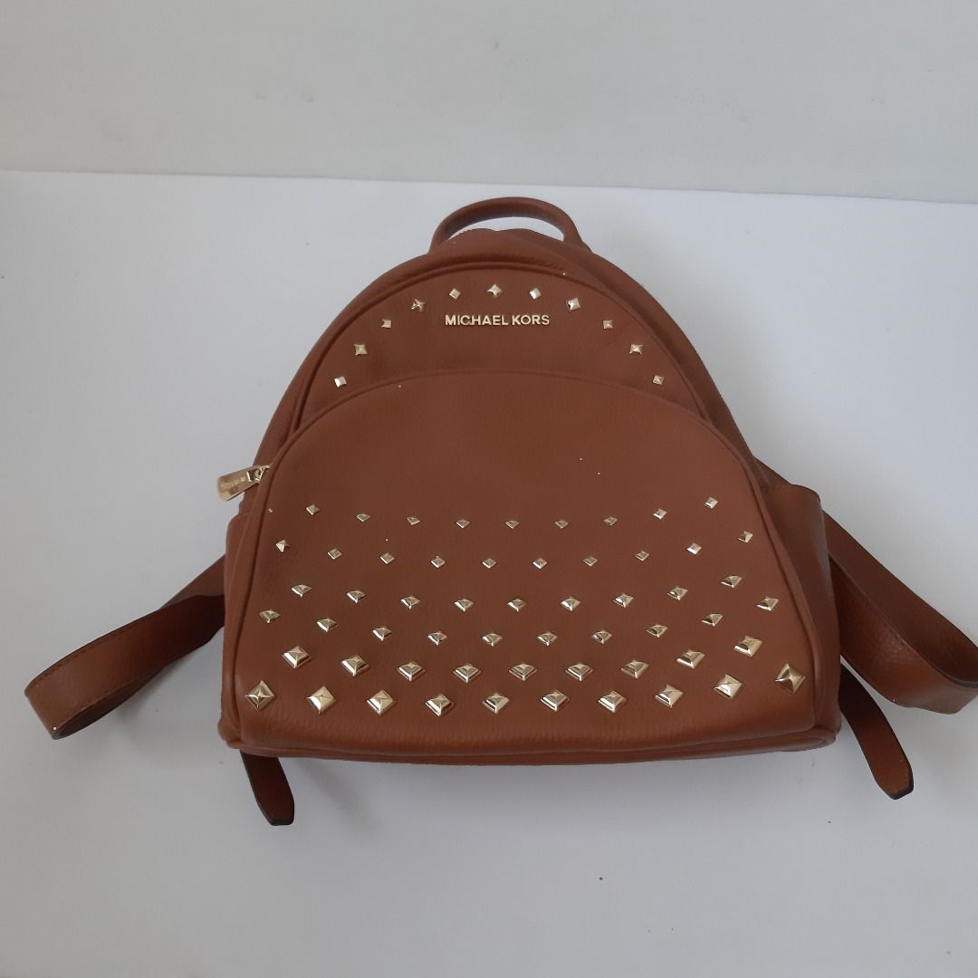 Michael Kors Brown Signature Coated Canvas and Leather Studded Abbey Backpack  Michael Kors