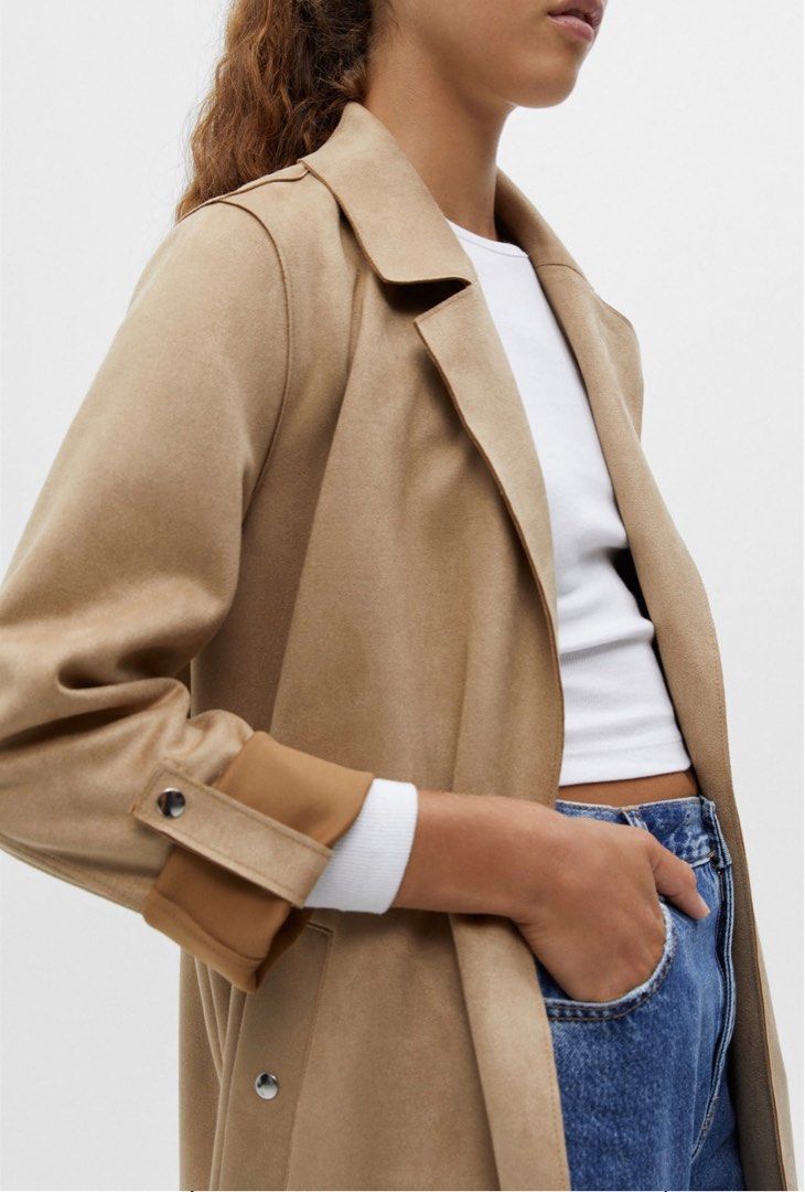 Pull Bear Faux Suede Jacket with Roll Up Sleeves