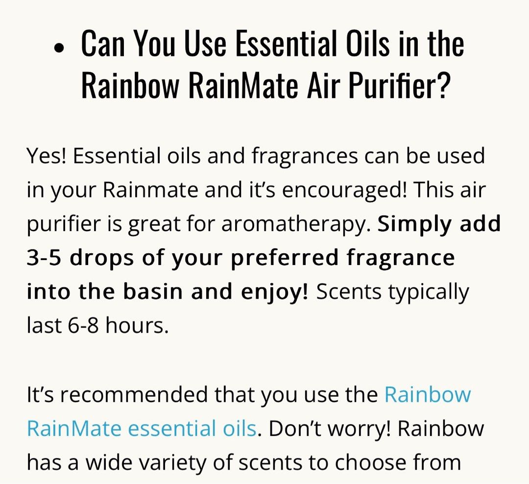 Rainbow RainMate (waterbased) Air Purifier, TV & Home Appliances, Air