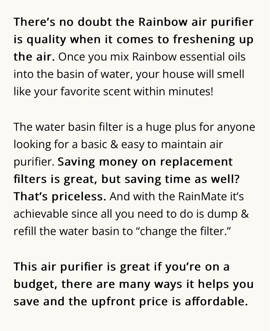 Rainbow RainMate (waterbased) Air Purifier, TV & Home Appliances, Air