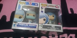 Rei Ayanami and Frontline Hero Funko Pops with Boss Protector