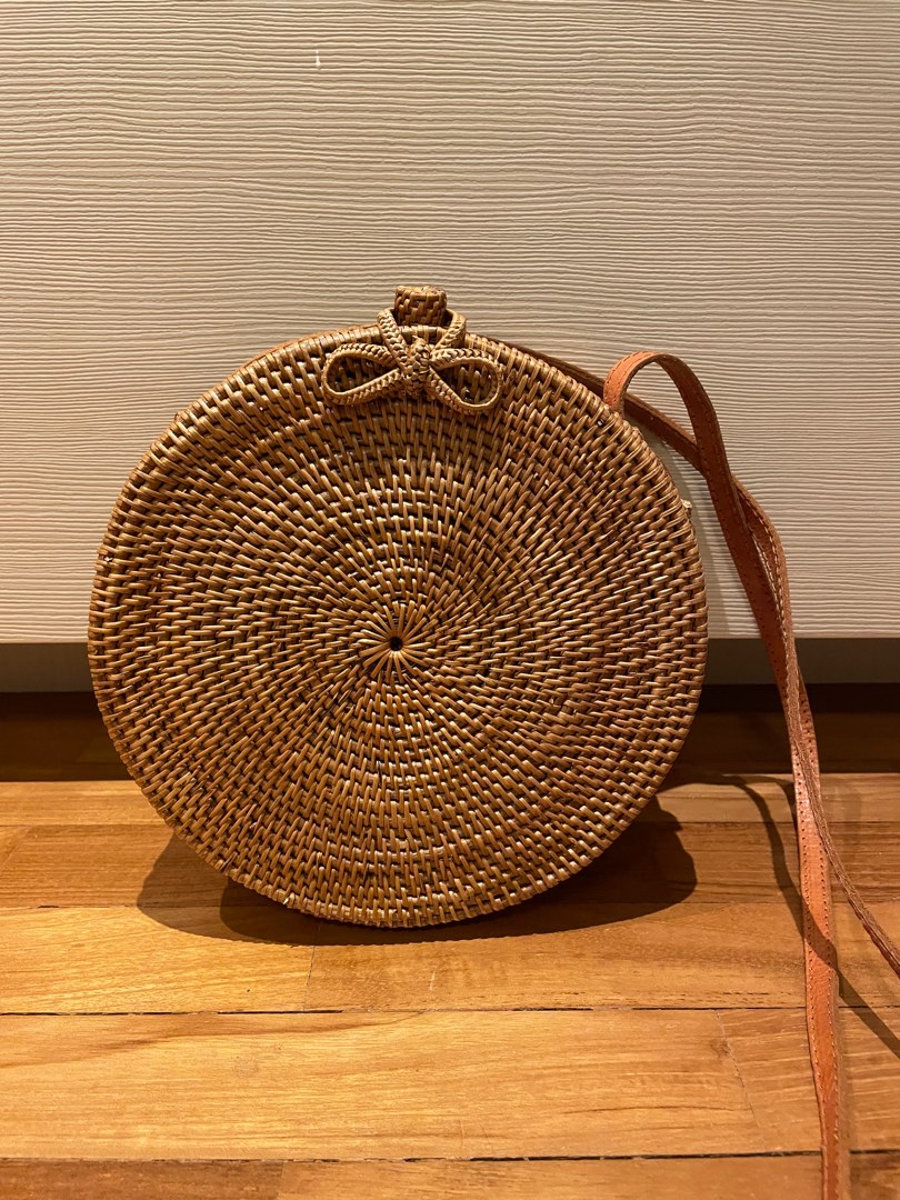 Round Rattan Sling Bag, Women's Fashion, Bags & Wallets, Beach Bags on
