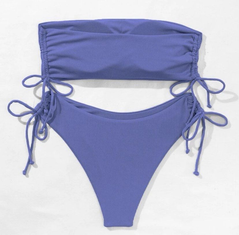 Ruched Dusty blue bikini set SHEIN, Women's Fashion, Swimwear, Bikinis