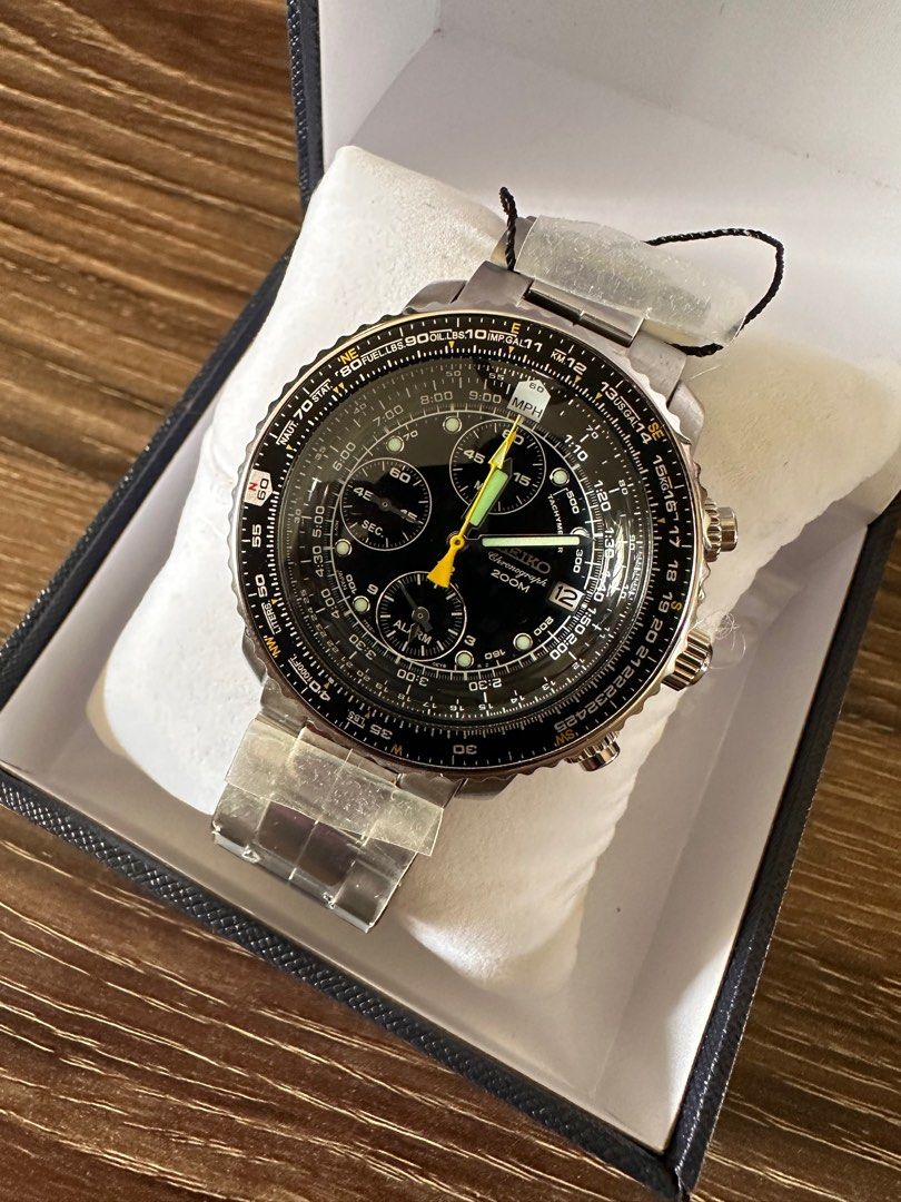 Seiko Flightmaster SNA411P1 Pilot's Flight Alarm Chronograph Men's Watch,  Luxury, Watches on Carousell