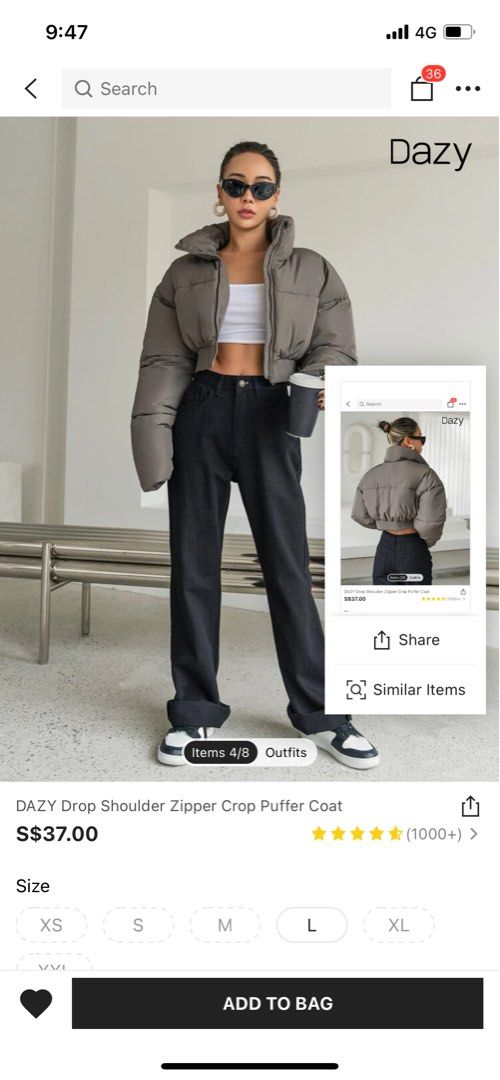 SHEIN DAZY Crop Puffer Coat, Women's Fashion, Tops, Other Tops on Carousell