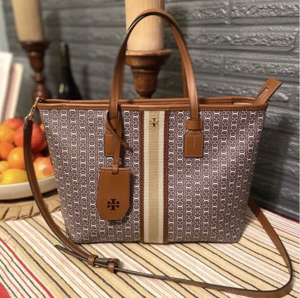 473 TORY BURCH Gemini Link Canvas Small Tote LIGHT UMBER