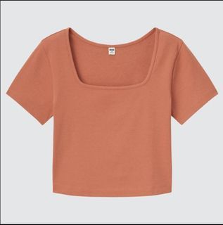 3/21 為最後出貨日! 全新！Uniqlo 方領短版Ｔ恤 橘色 size S 452077 #23春天色系