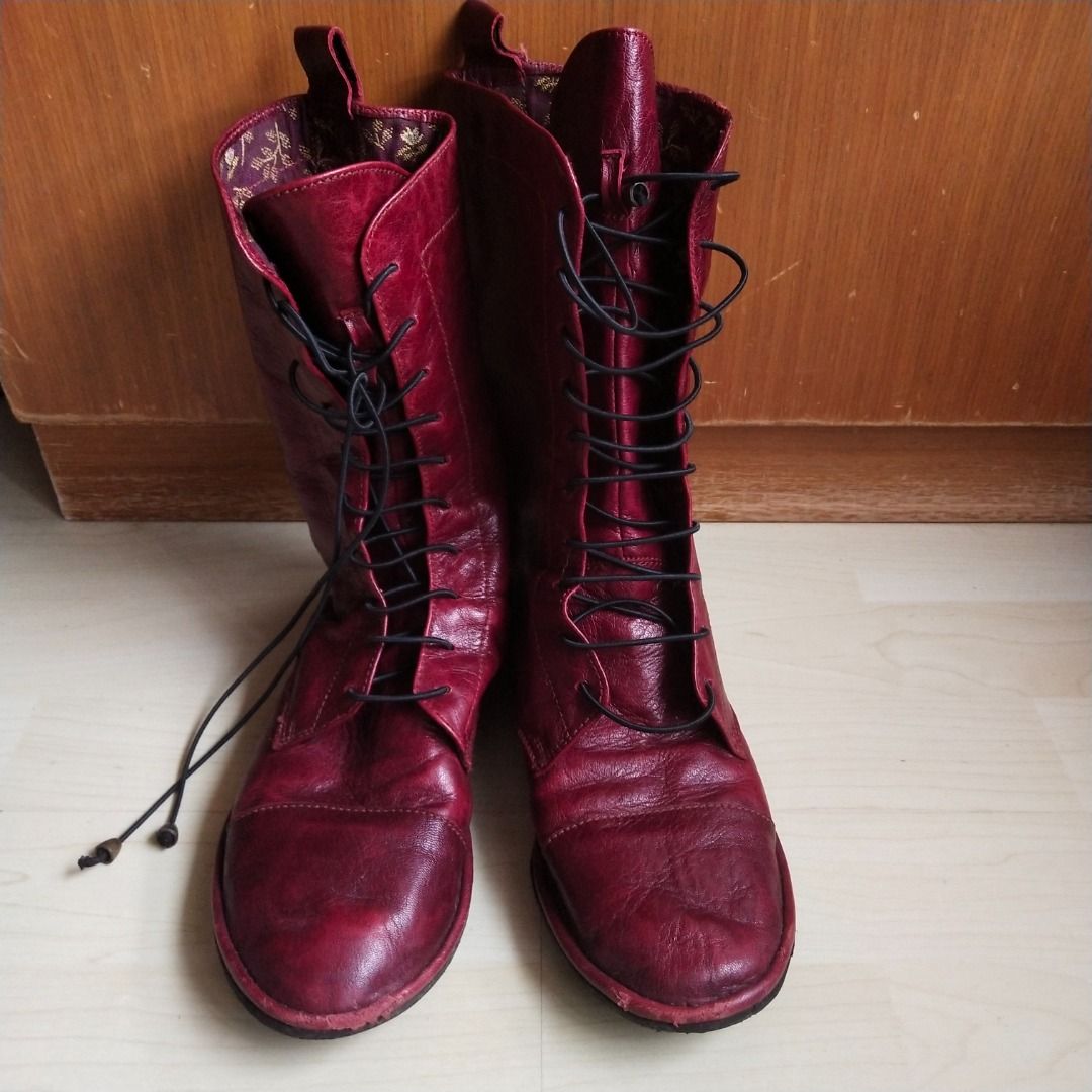 US6.5 Burgundy leather boots handmade by The Drifter Leather
