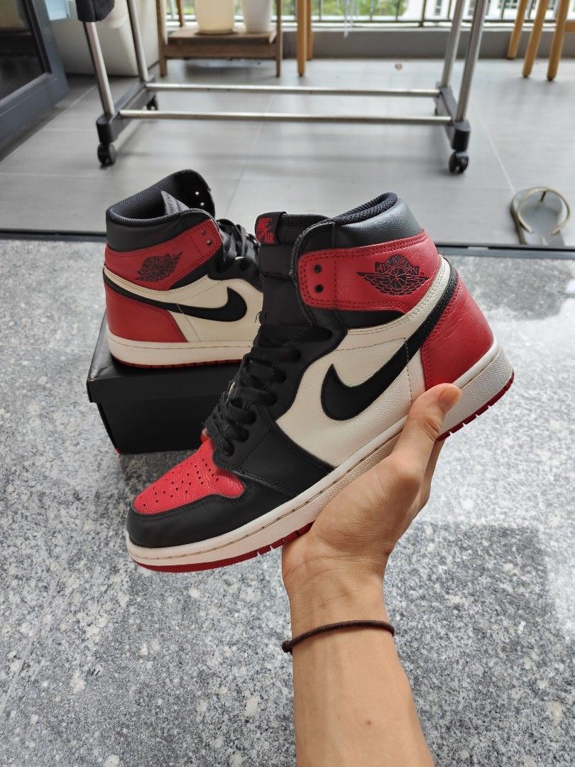 Us9 Jordan 1 High Bred Toe Nike Dunk Nike Sb Off White Sacai Supreme, Men'S  Fashion, Footwear, Sneakers On Carousell