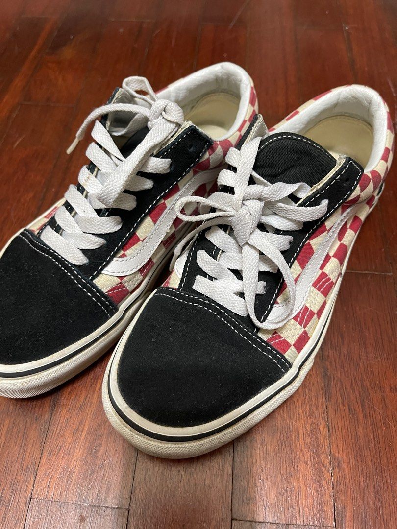 Vans old skool sneakers in red white checkered Women s Fashion