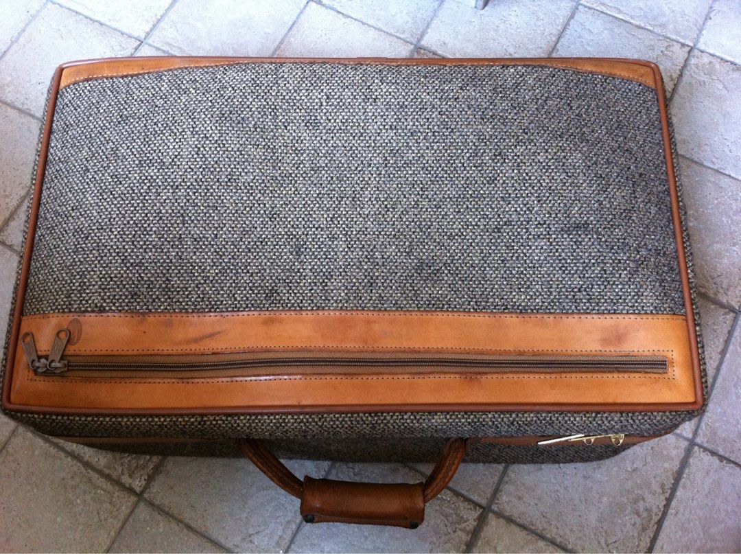 Vintage 25 Inch Hartmann Tweed Tan Leather Suitcase With 