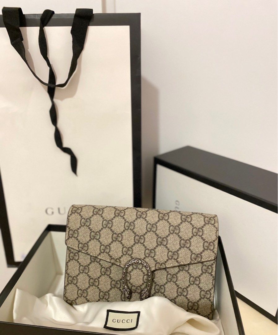 Original ! Gucci Dionysus GG Supreme chain wallet, Luxury, Bags & Wallets Carousell