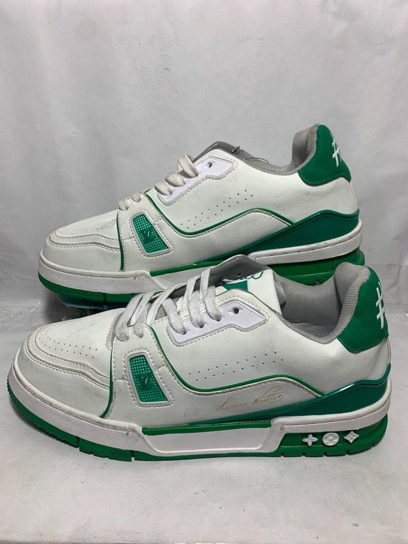 199. Louis Vuitton Trainer Sneaker Low White - Green SIZE 40 / 25 CM made  in italy