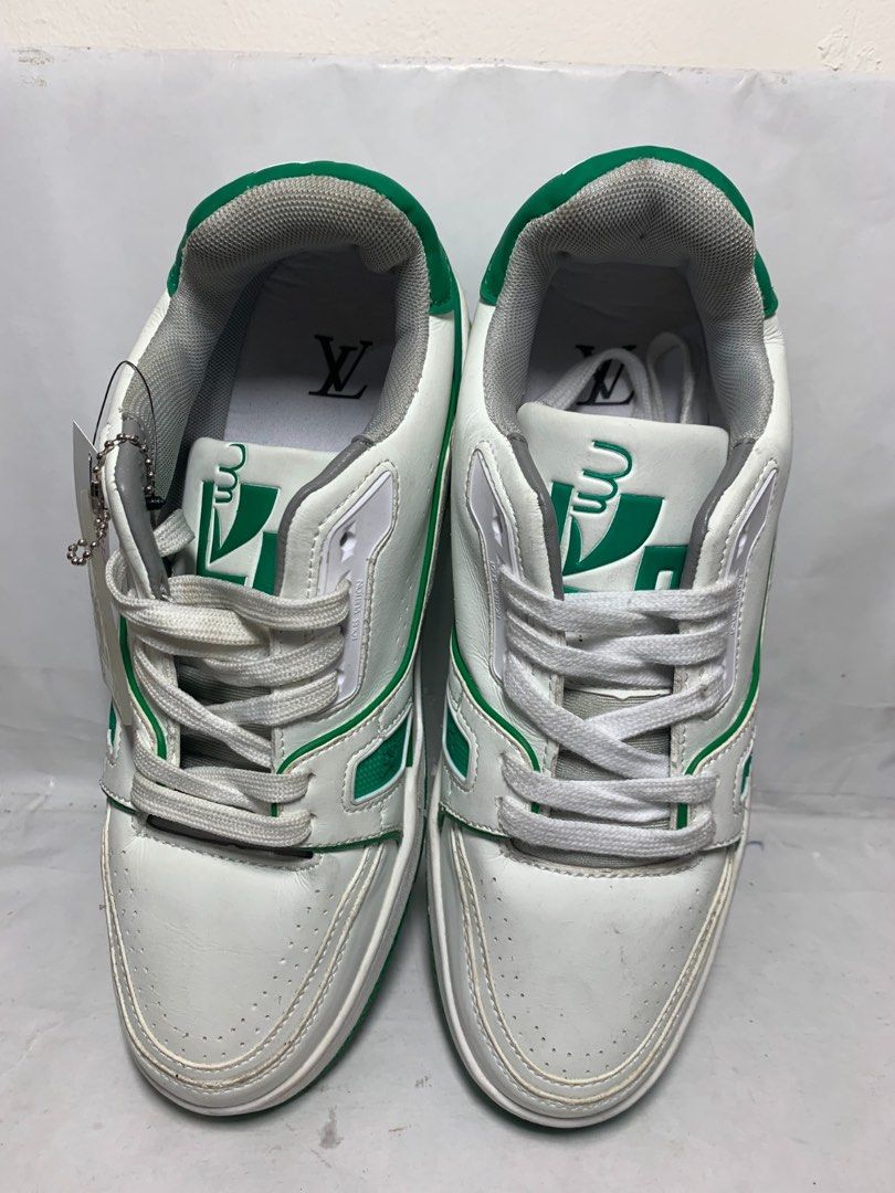 199. Louis Vuitton Trainer Sneaker Low White - Green SIZE 40 / 25 CM made  in italy