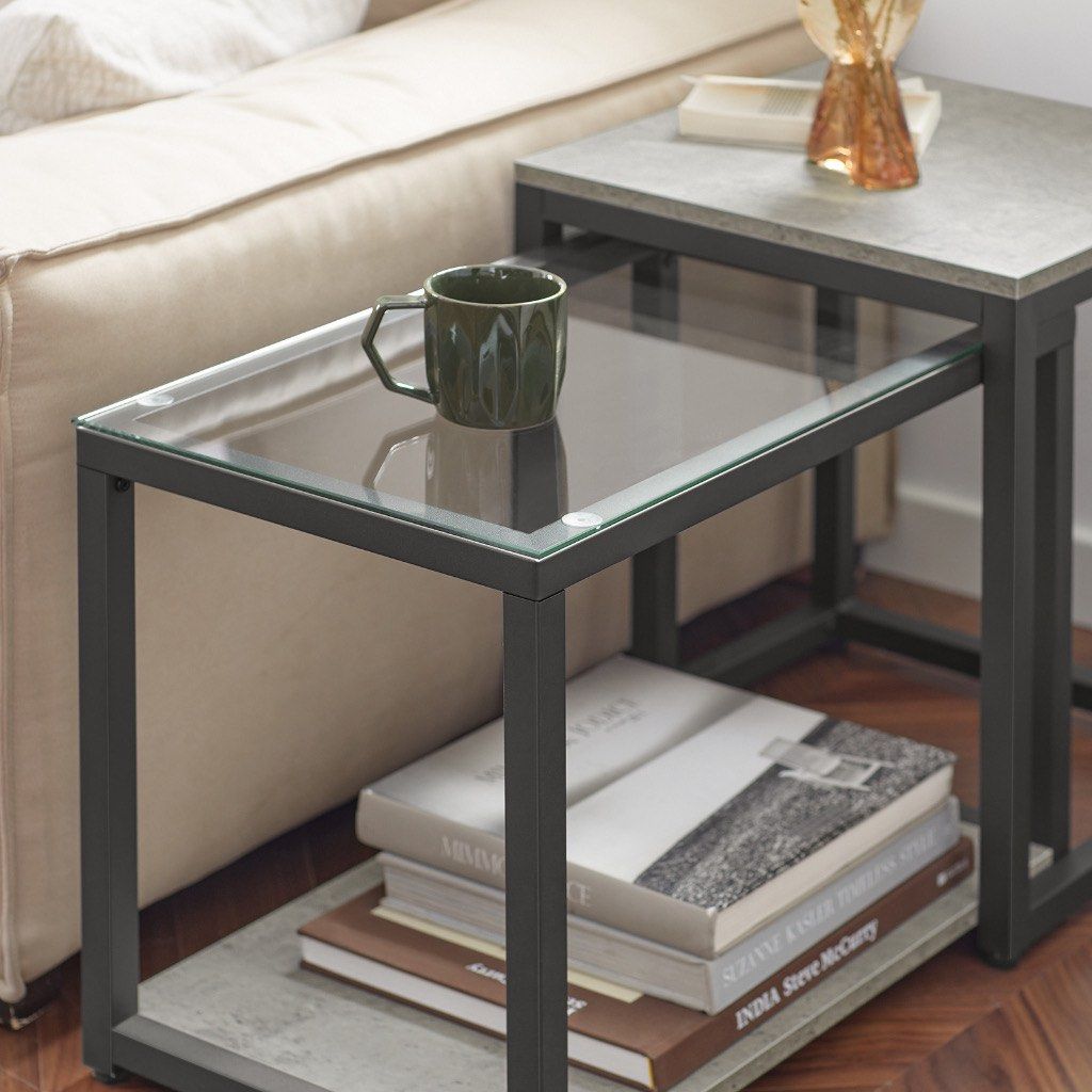 Aesthetic glass coffee/side table set, Furniture & Home Living
